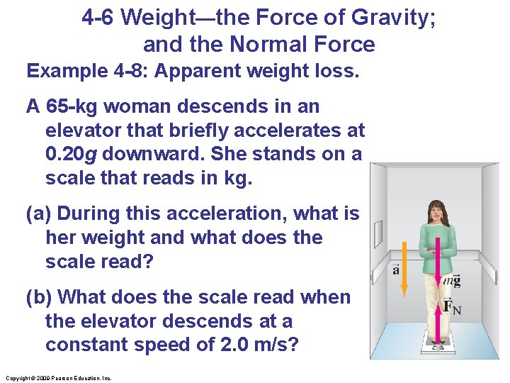 4 -6 Weight—the Force of Gravity; and the Normal Force Example 4 -8: Apparent