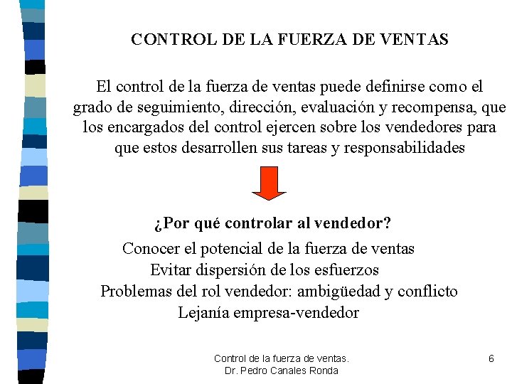 CONTROL DE LA FUERZA DE VENTAS El control de la fuerza de ventas puede CONTROL DE LA FUERZA DE VENTAS El control de la fuerza de ventas puede