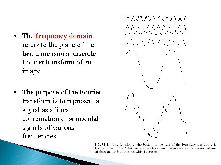  • The frequency domain refers to the plane of the two dimensional discrete