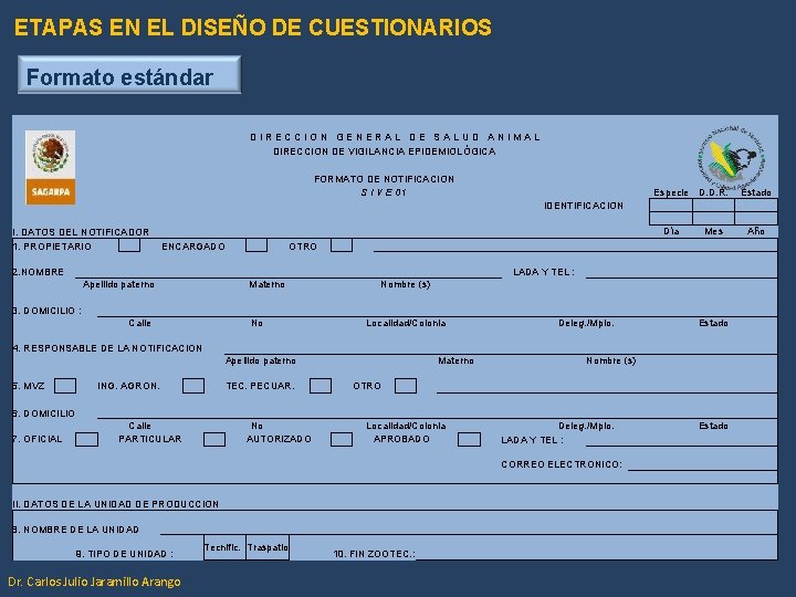 ETAPAS EN EL DISEÑO DE CUESTIONARIOS Formato estándar DIRECCION GENERAL DE SALUD ANIMAL DIRECCION