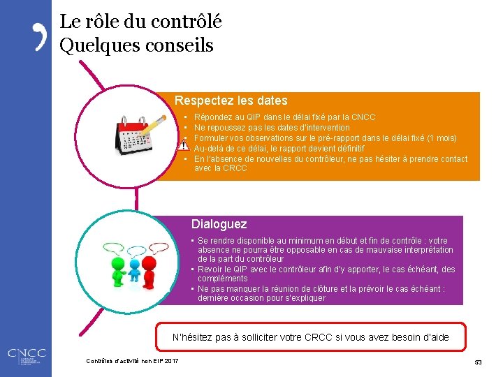 Le rôle du contrôlé Quelques conseils Respectez les dates • • • Répondez au