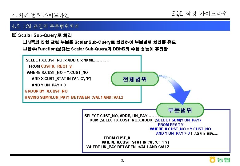 SQL 작성 가이드라인 4. 처리 범위 가이드라인 4. 2. 1: M 조인의 부분범위처리 þ