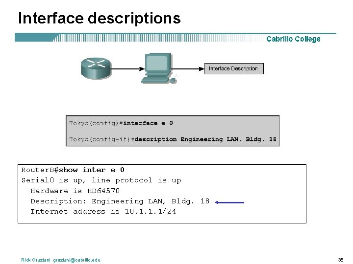 Interface descriptions Router. B#show inter e 0 Serial 0 is up, line protocol is