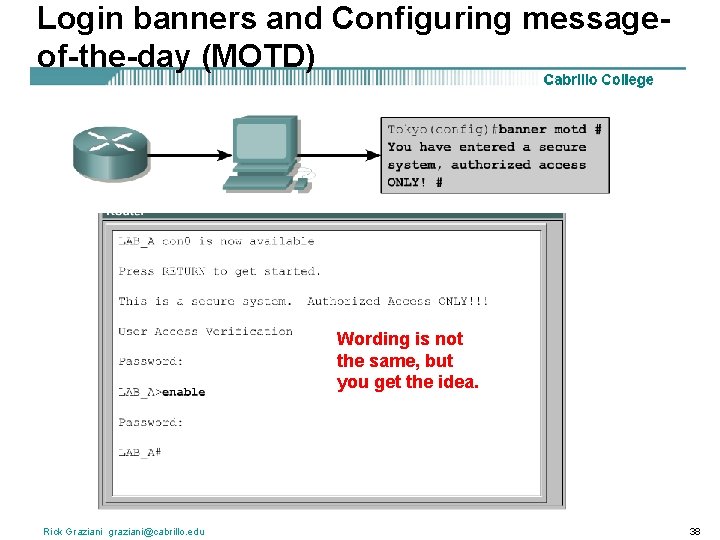 Login banners and Configuring messageof-the-day (MOTD) Wording is not the same, but you get