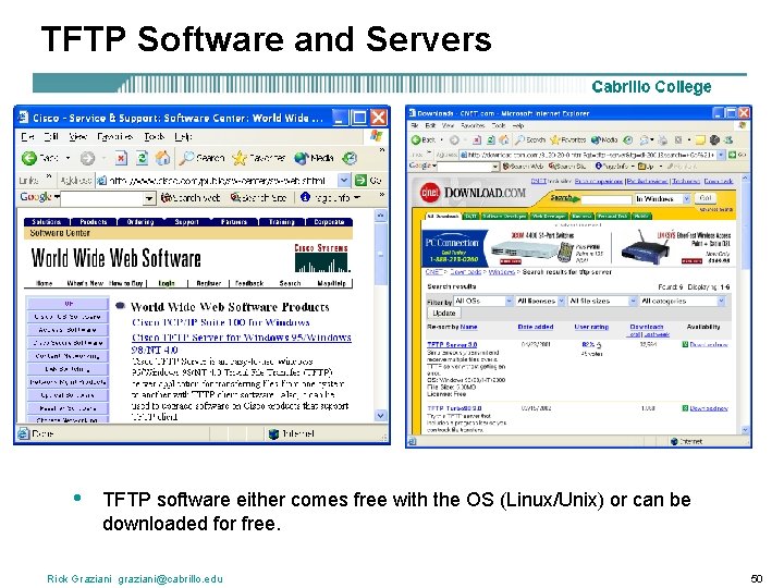 TFTP Software and Servers • TFTP software either comes free with the OS (Linux/Unix)