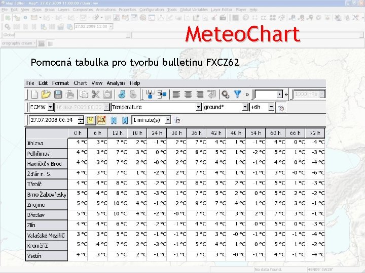Meteo. Chart Pomocná tabulka pro tvorbu bulletinu FXCZ 62 Meteo. Chart Pomocná tabulka pro tvorbu bulletinu FXCZ 62