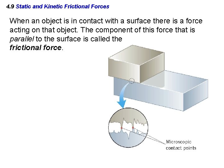 4. 9 Static and Kinetic Frictional Forces When an object is in contact with