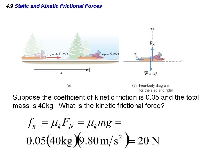 4. 9 Static and Kinetic Frictional Forces Suppose the coefficient of kinetic friction is