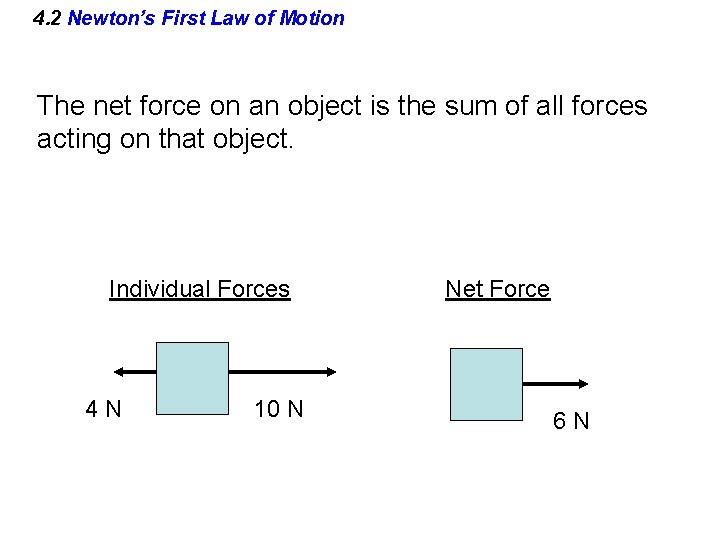 4. 2 Newton’s First Law of Motion The net force on an object is