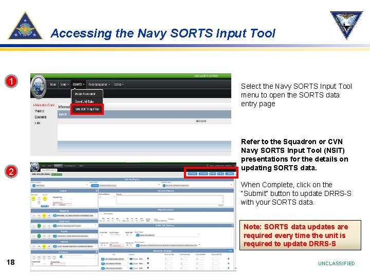 Accessing the Navy SORTS Input Tool 1 2 Select the Navy SORTS Input Tool