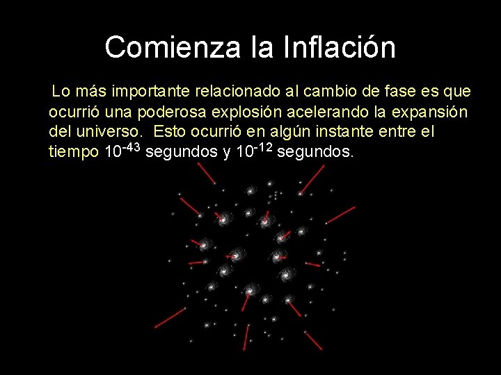 Comienza la Inflación Lo más importante relacionado al cambio de fase es que ocurrió