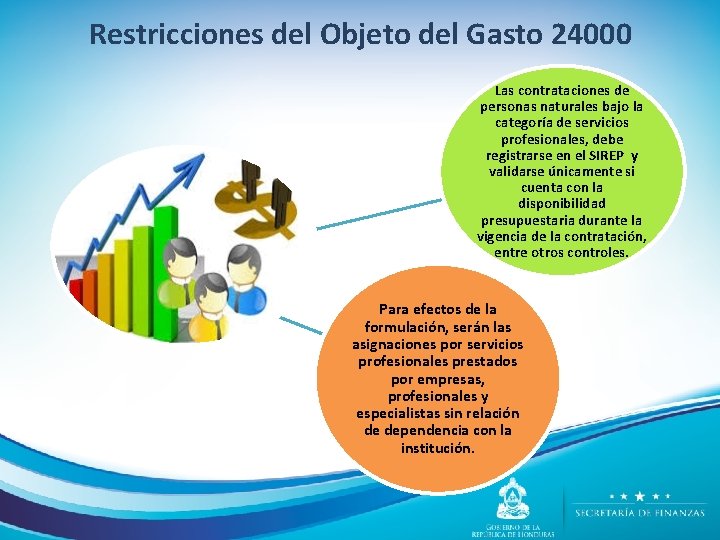 Restricciones del Objeto del Gasto 24000 Las contrataciones de personas naturales bajo la categoría