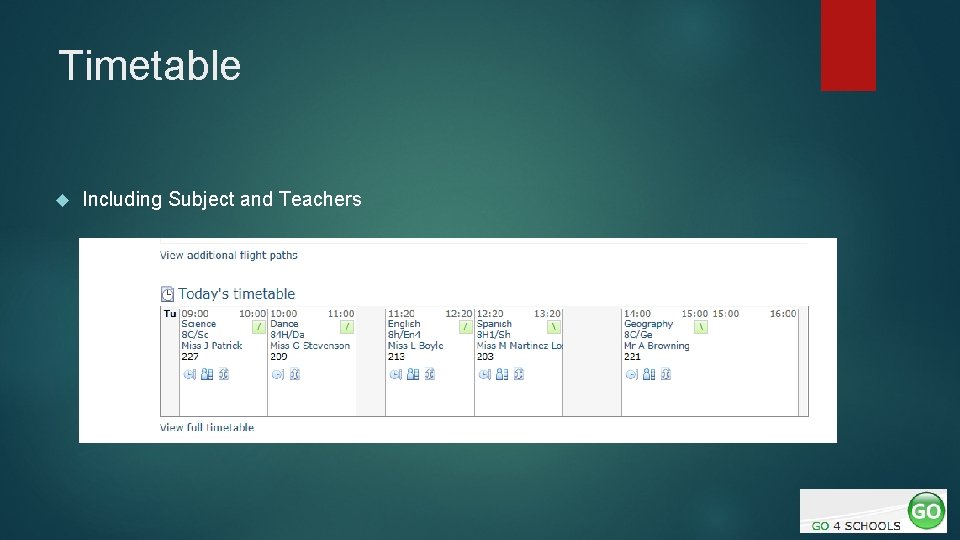 Timetable Including Subject and Teachers 