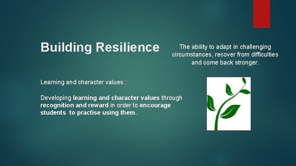 Building Resilience The ability to adapt in challenging circumstances, recover from difficulties and come