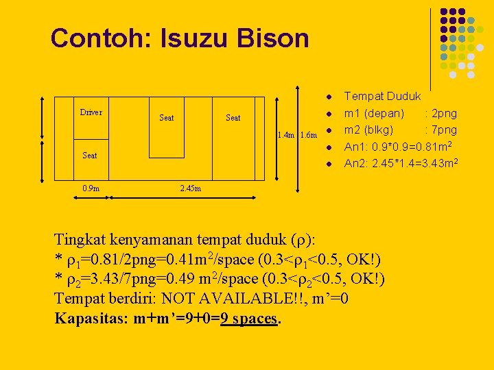 Contoh: Isuzu Bison l Driver Seat l Seat 1. 4 m 1. 6 m