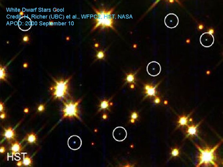 White Dwarf Stars Cool Credit: H. Richer (UBC) et al. , WFPC 2, HST,