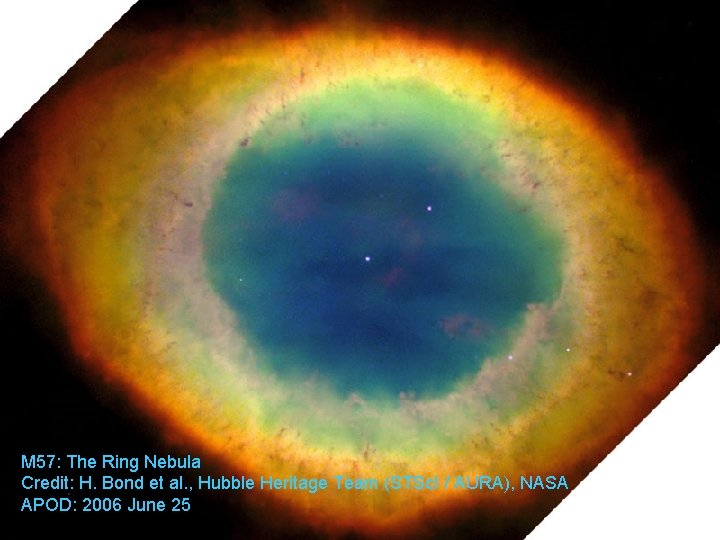 M 57: The Ring Nebula Credit: H. Bond et al. , Hubble Heritage Team