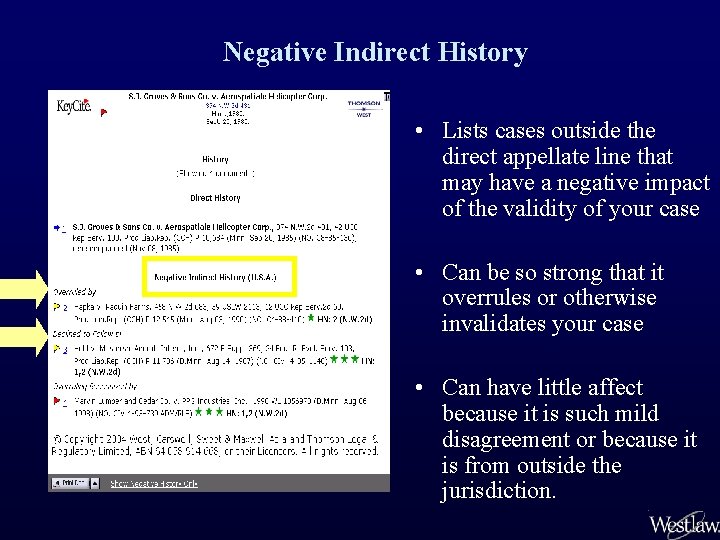 Negative Indirect History • Lists cases outside the direct appellate line that may have