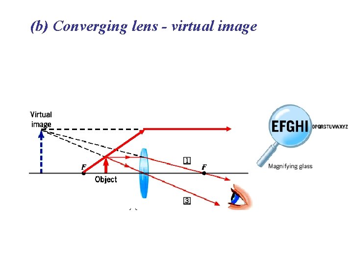 (b) Converging lens - virtual image 