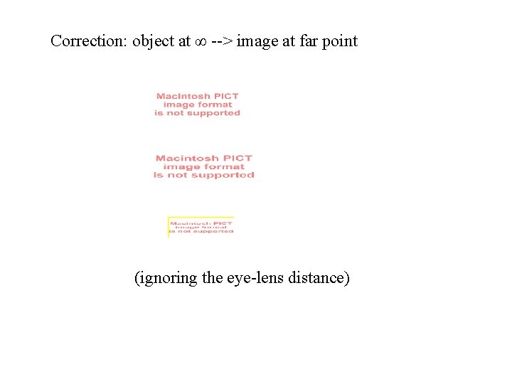 Correction: object at ∞ --> image at far point (ignoring the eye-lens distance) 