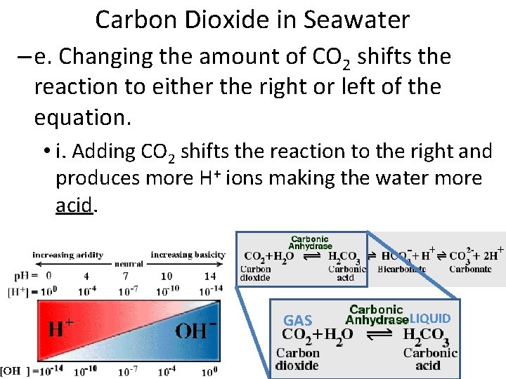 Carbon Dioxide in Seawater – e. Changing the amount of CO 2 shifts the