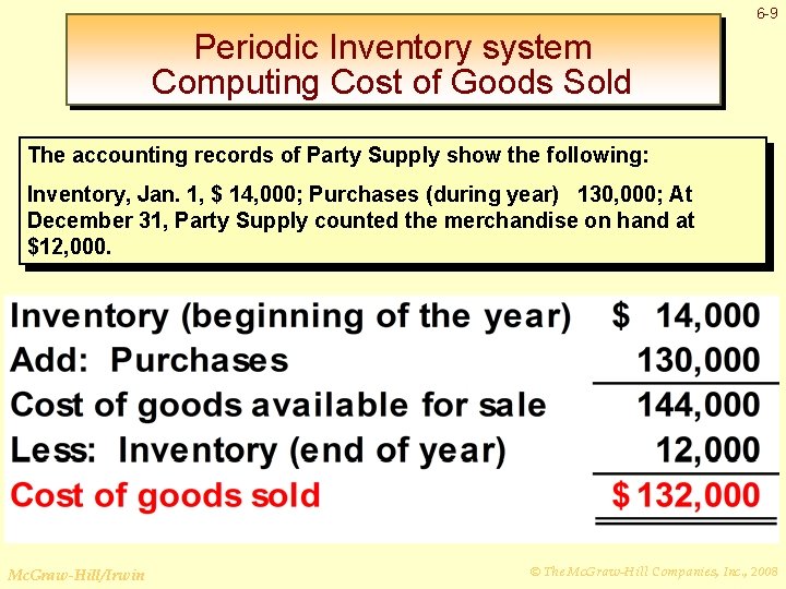 6 -9 Periodic Inventory system Computing Cost of Goods Sold The accounting records of