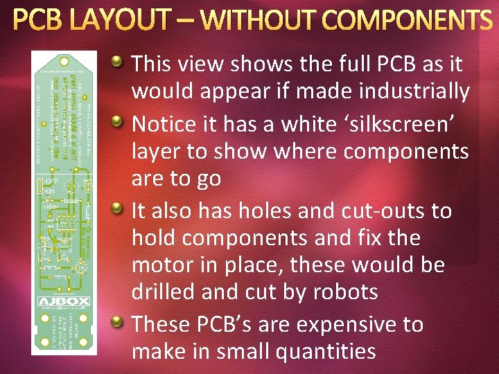 PCB LAYOUT – WITHOUT COMPONENTS This view shows the full PCB as it would