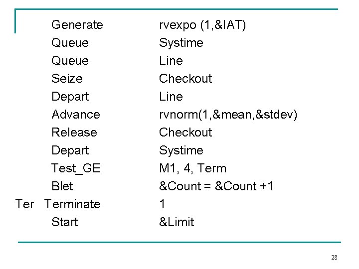 Generate Queue Seize Depart Advance Release Depart Test_GE Blet Terminate Start rvexpo (1, &IAT)