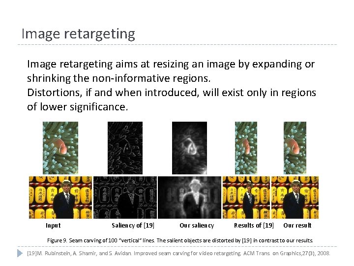 Image retargeting aims at resizing an image by expanding or shrinking the non-informative regions.