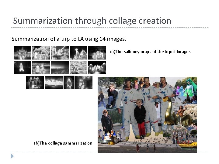 Summarization through collage creation Summarization of a trip to LA using 14 images. (a)The