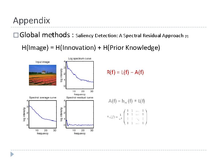 Appendix � Global methods : Saliency Detection: A Spectral Residual Approach [7] H(Image) =