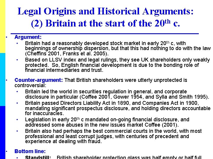 Legal Origins and Historical Arguments: (2) Britain at the start of the 20 th