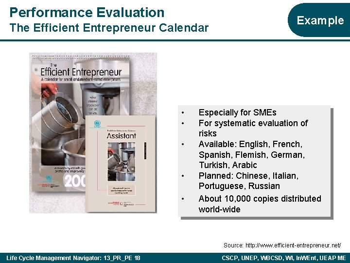 Performance Evaluation The Efficient Entrepreneur Calendar • • • Example Especially for SMEs For