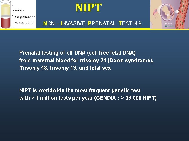 NIPT NON – INVASIVE PRENATAL TESTING Prenatal testing of cff DNA (cell free fetal