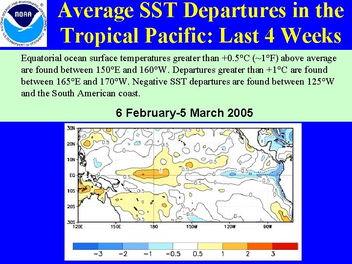 Average SST Departures in the Tropical Pacific: Last 4 Weeks Equatorial ocean surface temperatures Average SST Departures in the Tropical Pacific: Last 4 Weeks Equatorial ocean surface temperatures