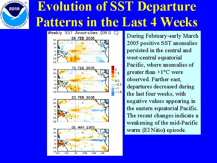 Evolution of SST Departure Patterns in the Last 4 Weeks During February-early March 2005 Evolution of SST Departure Patterns in the Last 4 Weeks During February-early March 2005