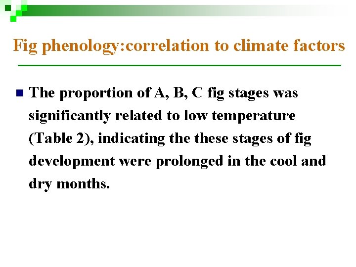 Fig phenology: correlation to climate factors n The proportion of A, B, C fig Fig phenology: correlation to climate factors n The proportion of A, B, C fig