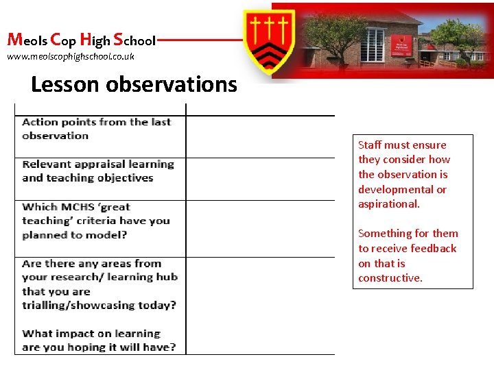 Meols Cop High School www. meolscophighschool. co. uk Lesson observations Staff must ensure they