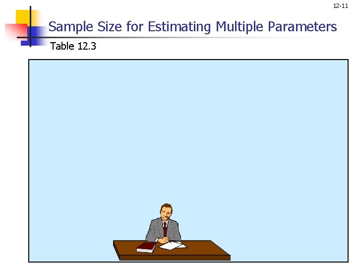 12 -11 Sample Size for Estimating Multiple Parameters Table 12. 3 