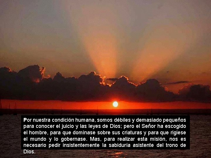 Por nuestra condición humana, somos débiles y demasiado pequeños para conocer el juicio y Por nuestra condición humana, somos débiles y demasiado pequeños para conocer el juicio y