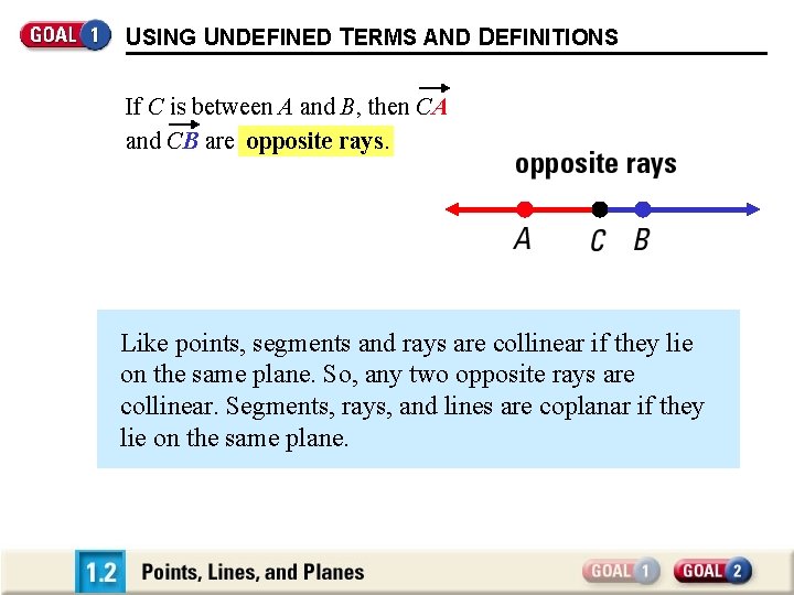 USING UNDEFINED TERMS AND DEFINITIONS If C is between A and B, then CA