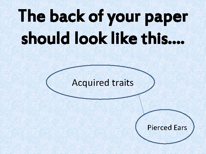 The back of your paper should look like this…. Acquired traits Pierced Ears 