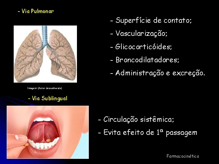 - Via Pulmonar - Superfície de contato; - Vascularização; - Glicocorticóides; - Broncodilatadores; -