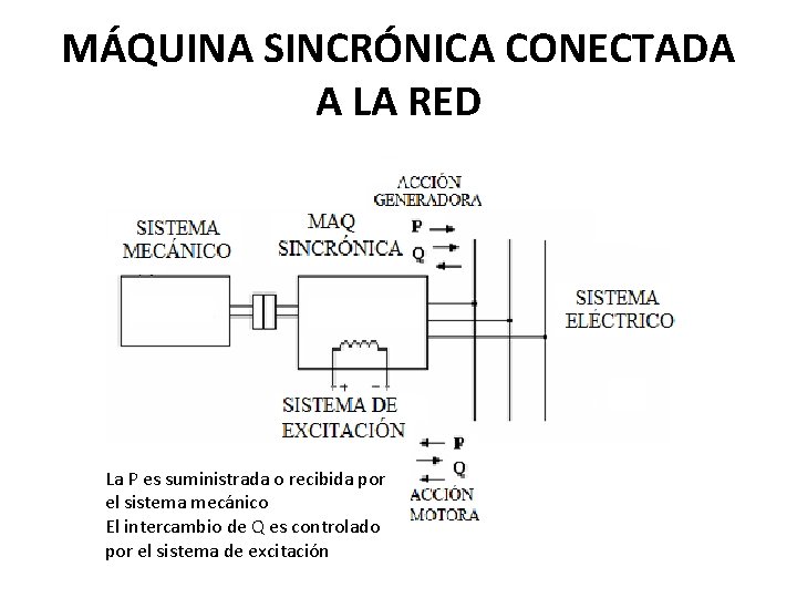 MÁQUINA SINCRÓNICA CONECTADA A LA RED La P es suministrada o recibida por el MÁQUINA SINCRÓNICA CONECTADA A LA RED La P es suministrada o recibida por el