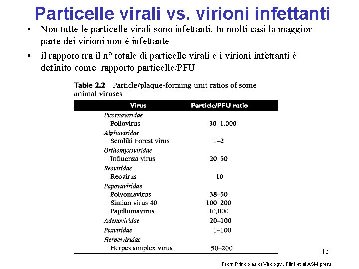 Particelle virali vs. virioni infettanti • Non tutte le particelle virali sono infettanti. In