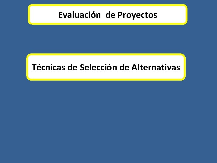 Evaluación de Proyectos Técnicas de Selección de Alternativas 