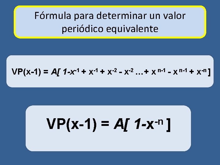 Fórmula para determinar un valor periódico equivalente VP(x-1) = A[ 1 -x-1 + x-2