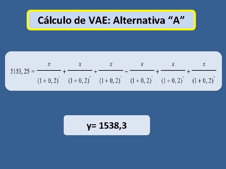 Cálculo de VAE: Alternativa “A” y= 1538, 3 