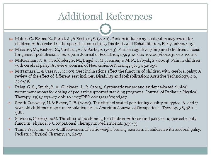Additional References Maher, C. , Evans, K. , Sprod, J. , & Bostock, S.