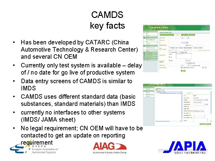 CAMDS key facts • Has been developed by CATARC (China Automotive Technology & Research
